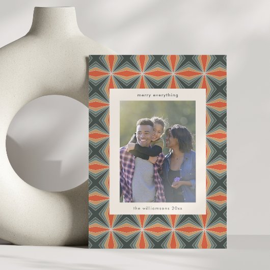 Kerstmis Rode Groene Art Deco Custom Letter Foto Feestdagenkaart