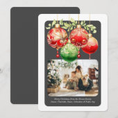 Kerstmis Rode Groene Baubles Fotosjabloon Feestdagenkaart (Voorkant / Achterkant)