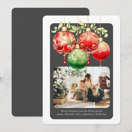 Kerstmis Rode Groene Baubles Fotosjabloon Feestdagenkaart (Voorkant / Achterkant)