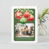 Kerstmis Rode Groene Baubles Fotosjabloon Feestdagenkaart (Staand voorkant)