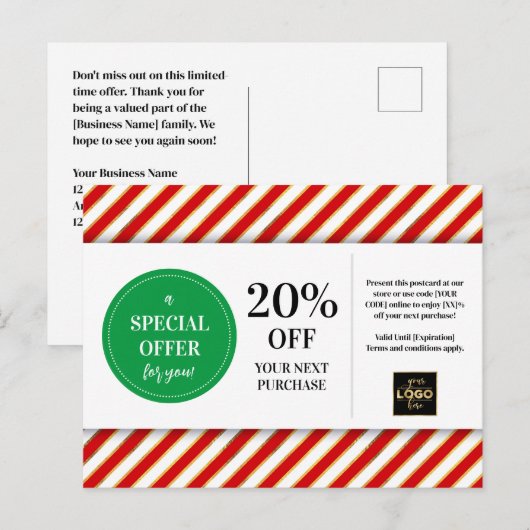 Kerstmis Rode Groene Coupon Korting Briefkaart (Voorkant / Achterkant)