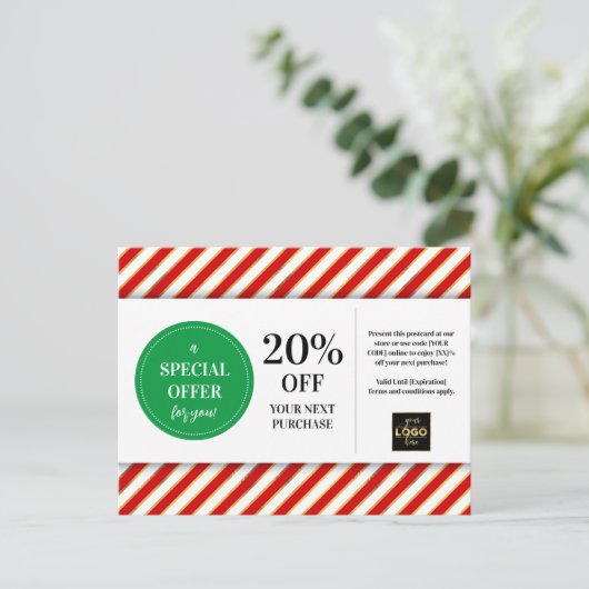 Kerstmis Rode Groene Coupon Korting Briefkaart (Staand voorkant)