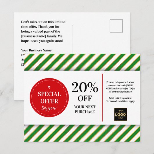Kerstmis Rode Groene Coupon Korting Briefkaart (Voorkant / Achterkant)
