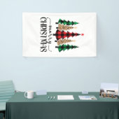 Kerstmis Rode Groene Geruite Bomen Banner (Beurs)