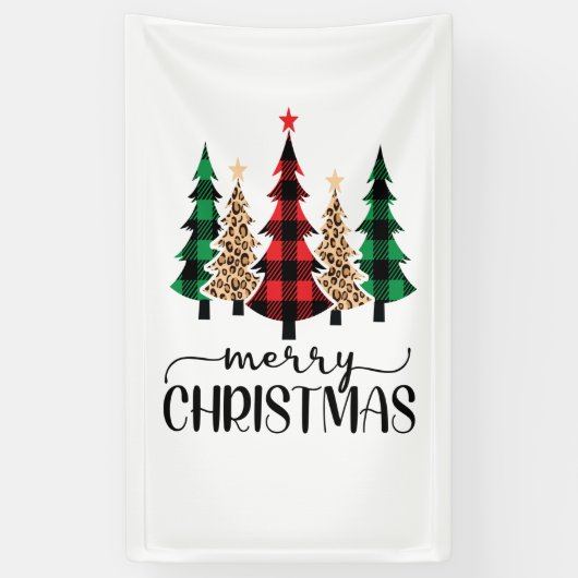 Kerstmis Rode Groene Geruite Bomen Banner (Verticaal)