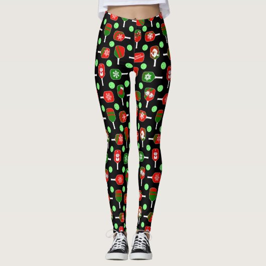 Kerstmis: Rode groene handschoenen: zwart Leggings (Voorkant)