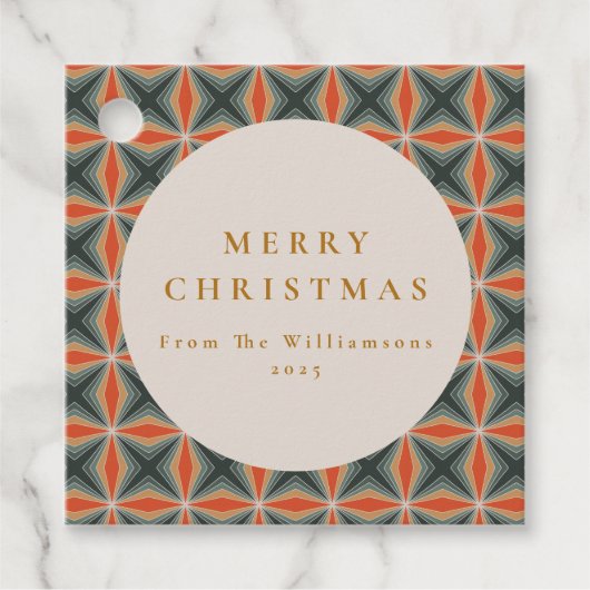 Kerstmis Rode Groene Mid Century Sterren Custom Bedankjes Labels (Voorkant)