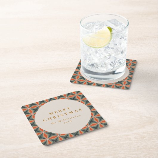 Kerstmis Rode Groene Mid Century Sterren Custom Kartonnen Onderzetters (Insitu)