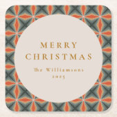 Kerstmis Rode Groene Mid Century Sterren Custom Kartonnen Onderzetters (Voorkant)