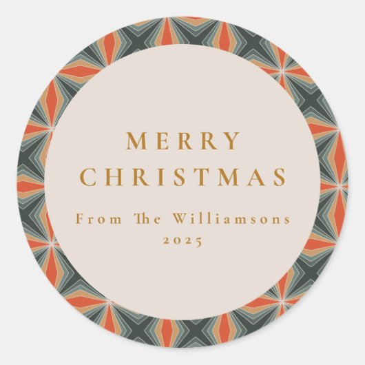 Kerstmis Rode Groene Mid Century Sterren Custom Ronde Sticker (Voorkant)