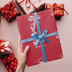 Kerstmis rode handgetekende strik retro cadeaupapier