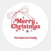 Kerstmis rode handgetekende strik retro ronde sticker (Voorkant)