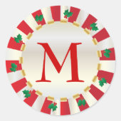 Kerstmis Rode Holly Monogram Envelop Seal Ronde Sticker (Voorkant)