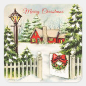 Kerstmis Rode Huis Lantaarn Dennenbomen   Vierkante Sticker (Voorkant)
