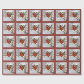 Kerstmis, rode kardinaal, vogel en sneeuw cadeaupapier (Vlak)