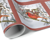 Kerstmis, rode kardinaal, vogel en sneeuw cadeaupapier (Rol Hoek)