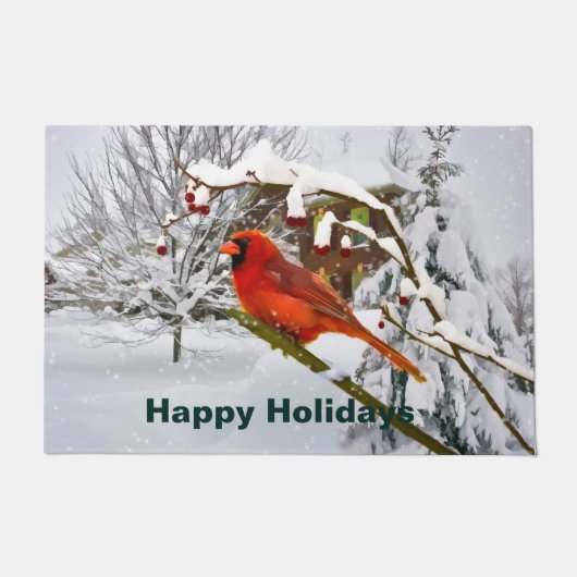 Kerstmis, rode kardinaal, vogel en sneeuw deurmat (Voorkant)