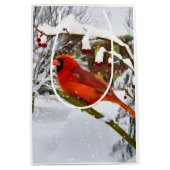 Kerstmis, rode kardinaal, vogel en sneeuw medium cadeauzakje (Voorkant)