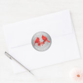 Kerstmis Rode Kardinaal Vogels Faux Zilver Ronde Sticker (Envelop)