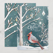 Kerstmis Rode Kardinaal Winter Landschap Feestdagenkaart (Voorkant / Achterkant)