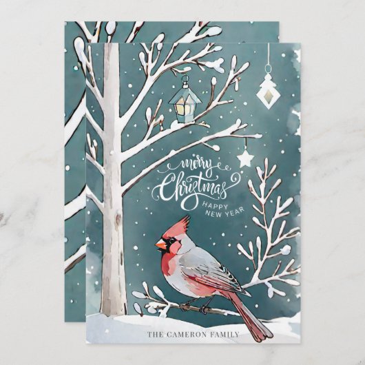 Kerstmis Rode Kardinaal Winter Landschap Feestdagenkaart (Voorkant / Achterkant)