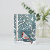 Kerstmis Rode Kardinaal Winter Landschap Vlak Feestdagenkaart (Staand voorkant)