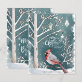 Kerstmis Rode Kardinaal Winter Landschap Vlak Feestdagenkaart (Voorkant / Achterkant)