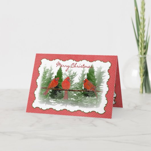 Kerstmis - Rode kardinalen op bijkantoor Feestdagen Kaart (Voorkant)