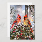 Kerstmis Rode Kardinalen Winter Illustratie Feestdagenkaart (Voorkant / Achterkant)