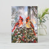 Kerstmis Rode Kardinalen Winter Illustratie Feestdagenkaart (Staand voorkant)