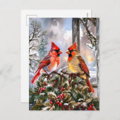 Kerstmis Rode Kardinalen Winter Illustratie Feestdagenkaart (Voorkant / Achterkant)