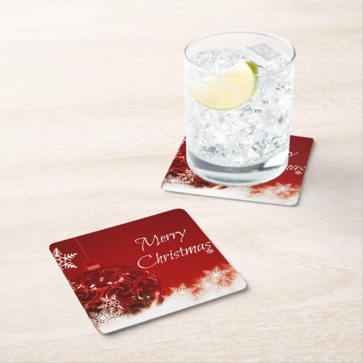 Kerstmis - Rode kraal en witte sneeuwvlokken Kartonnen Onderzetters (Insitu)