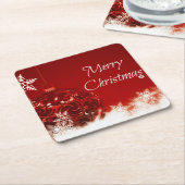 Kerstmis - Rode kraal en witte sneeuwvlokken Kartonnen Onderzetters (Schuin)