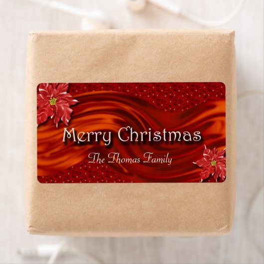 Kerstmis Rode Lint Poinsettia Wijnlabel Etiket (Insitu)