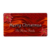 Kerstmis Rode Lint Poinsettia Wijnlabel Etiket (Voorkant)