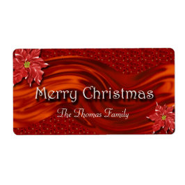 Kerstmis Rode Lint Poinsettia Wijnlabel Etiket