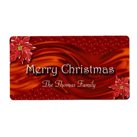 Kerstmis Rode Lint Poinsettia Wijnlabel Etiket (Voorkant)