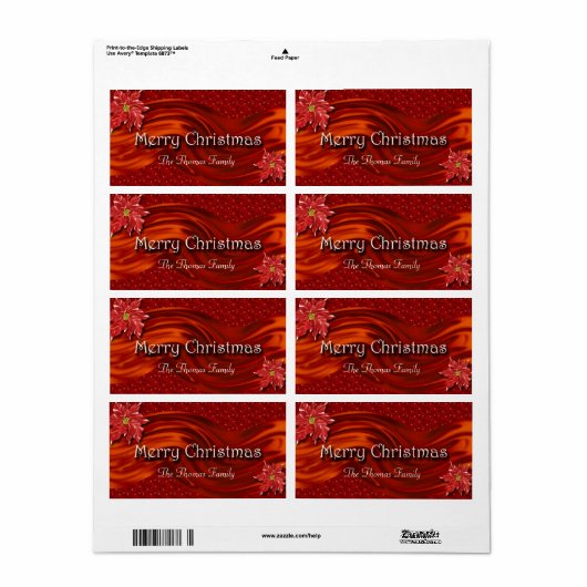 Kerstmis Rode Lint Poinsettia Wijnlabel Etiket (Full Sheet)