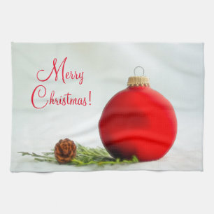 Kerstmis Rode Ornament Keukenhanddoek