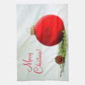 Kerstmis Rode Ornament Keukenhanddoek (Verticaal)