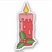 Kerstmis Rode Pilaarkaars met Hulst Sticker (Voorkant)