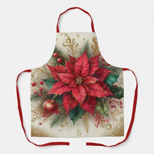 Kerstmis Rode Poinsettia All-Over Print Schort (Voorkant)