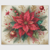 Kerstmis Rode Poinsettia Bloem Inpakpapier (Vlak)