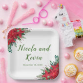 Kerstmis Rode Poinsettia Bloemen Bruiloft Papieren Bordje (Feest)