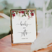 Kerstmis Rode Poinsettia Boeken en Geschenken Teke Reclamebord Met Voetstuk