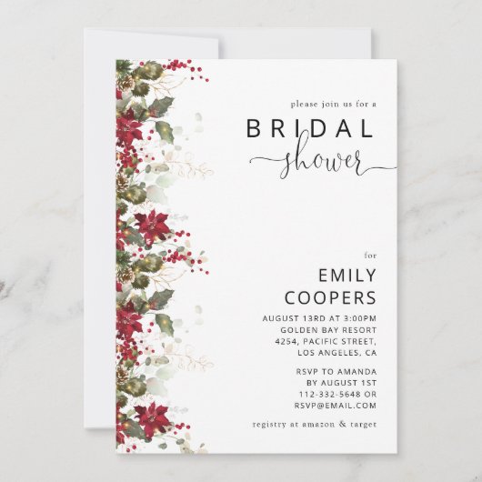 Kerstmis Rode Poinsettia Bridal Douche Uitnodiging (Voorkant)
