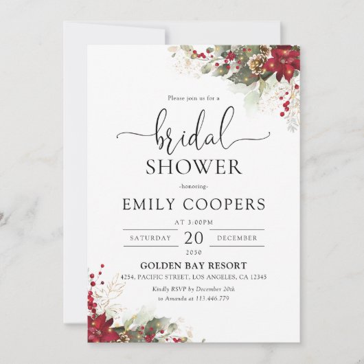 Kerstmis Rode Poinsettia Bridal Douche Uitnodiging (Voorkant)