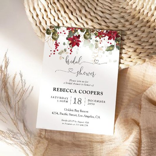 Kerstmis Rode Poinsettia Bridal Douche Uitnodiging