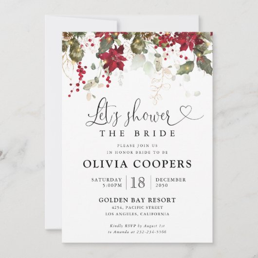 Kerstmis Rode Poinsettia Bridal Douche Uitnodiging (Voorkant)