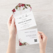 Kerstmis Rode Poinsettia Bruiloft All In One Uitnodiging (Afscheurbaar)